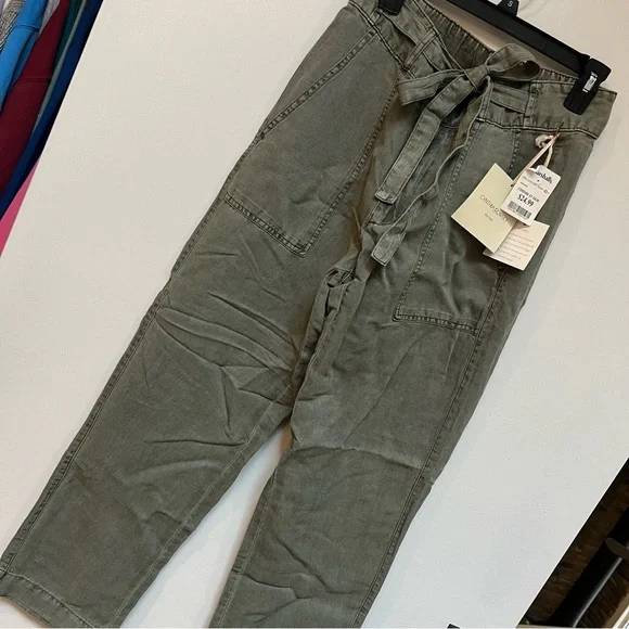 NWT Olive Green Tie-Waist Linen Pants - Picture 1 of 4